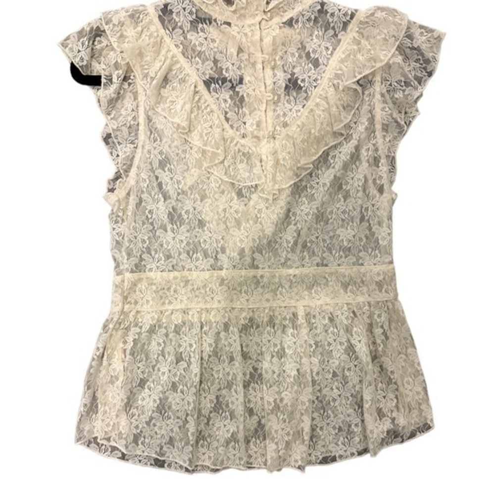 Free People Cream Lace Ruffle Peplum Top